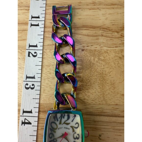 Betsey Johnson Womens Iridescent Oil Slick Chain Link Watch With Square Face - Picture 6 of 12